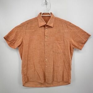 Carroll & Co Beverly Hills Short Sleeve Linen Plaid Button Up Shirt Mens XL